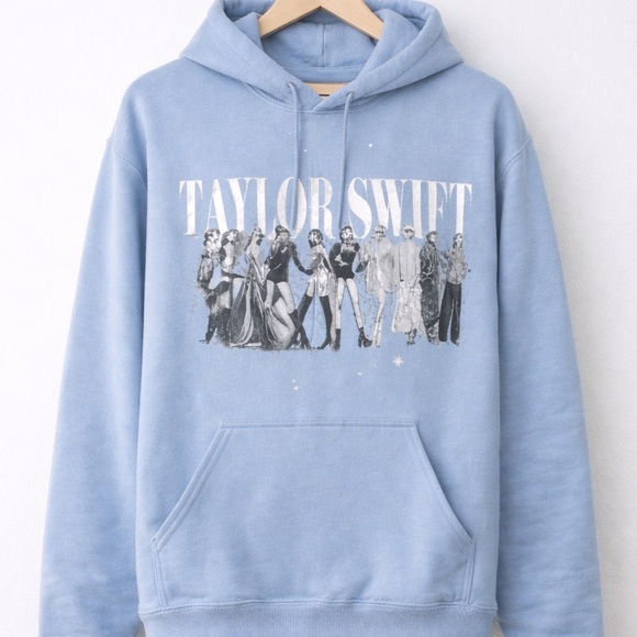 Taylor Swift light blue oversized Eras Tour hoodie Featuring illustrations - Picture 2 of 2